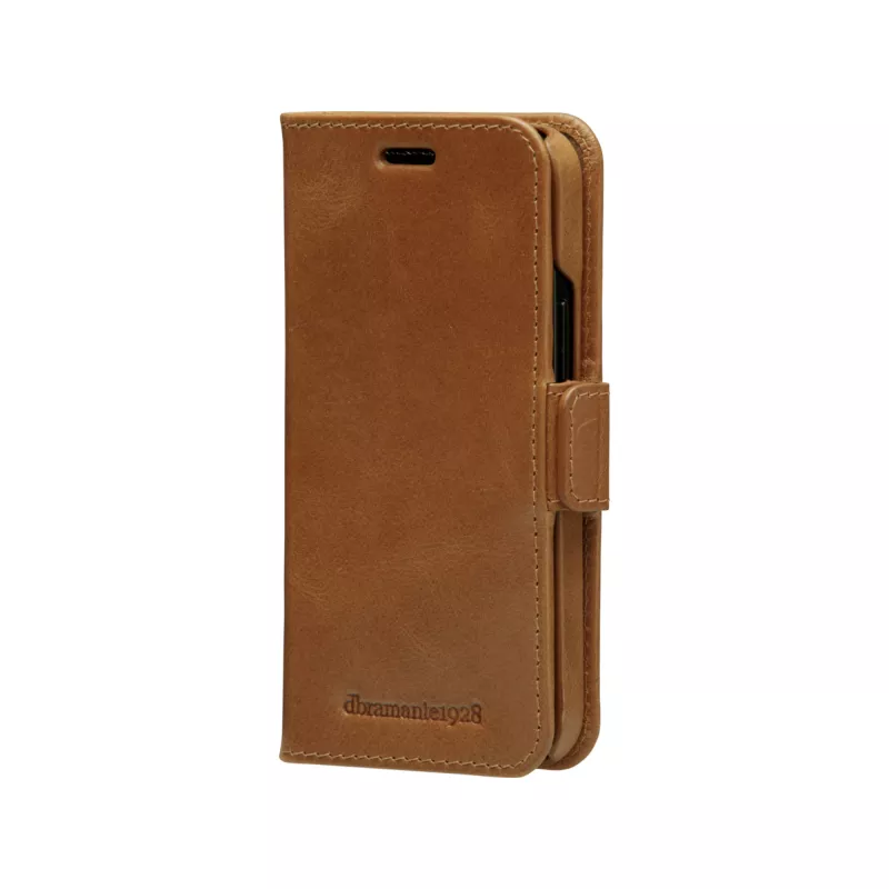Dėklas-piniginė dbramante1928 Lynge, skirtas iPhone 12 mini (5,4 col.) – įdegio spalvos, 3 kortelių kišenės, stalinis stovas