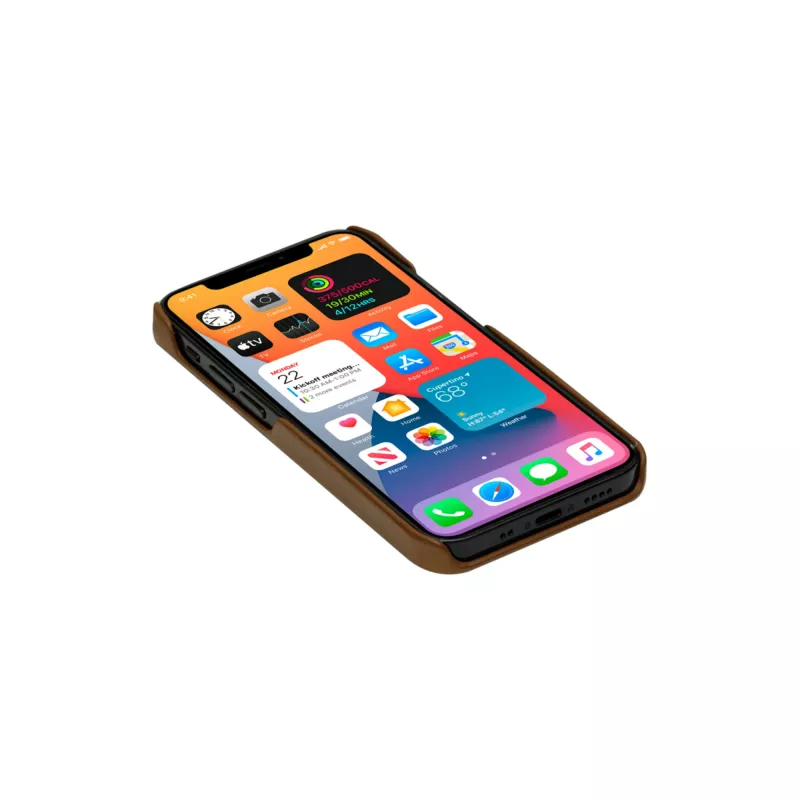 Dėklas-piniginė dbramante1928 Lynge, skirtas iPhone 12 mini (5,4 col.) – įdegio spalvos, 3 kortelių kišenės, stalinis stovas