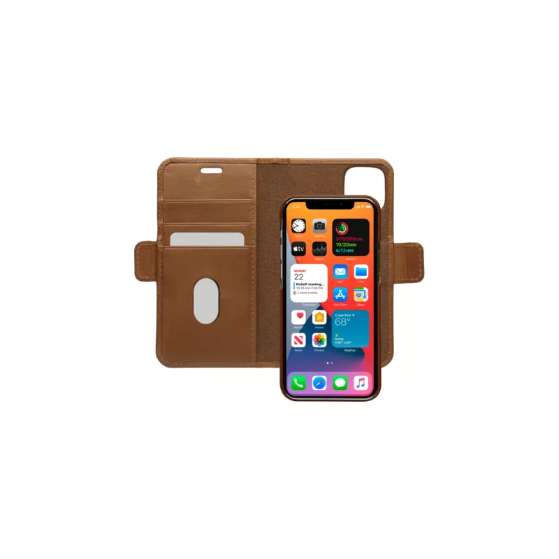 Dėklas-piniginė dbramante1928 Lynge, skirtas iPhone 12 mini (5,4 col.) – įdegio spalvos, 3 kortelių kišenės, stalinis stovas