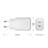 Sieninis įkroviklis d bramante re-charge Pro — 2× USB-C 25 W, 110–240 V, baltas