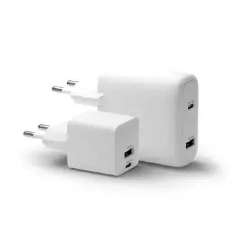 Sieninis įkroviklis d bramante re-charge Pro — 2× USB-C 25 W, 110–240 V, baltas