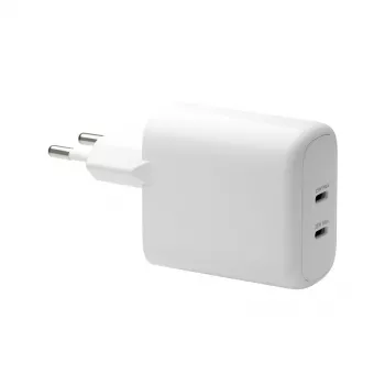 Sieninis įkroviklis d bramante re-charge Pro — 2× USB-C 25 W, 110–240 V, baltas
