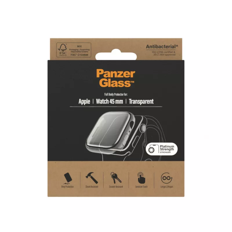 PanzerGlass ® visą korpusą dengiantis dėklas Apple Watch Series 9 | 8 | 7 | 45 mm | skaidrus