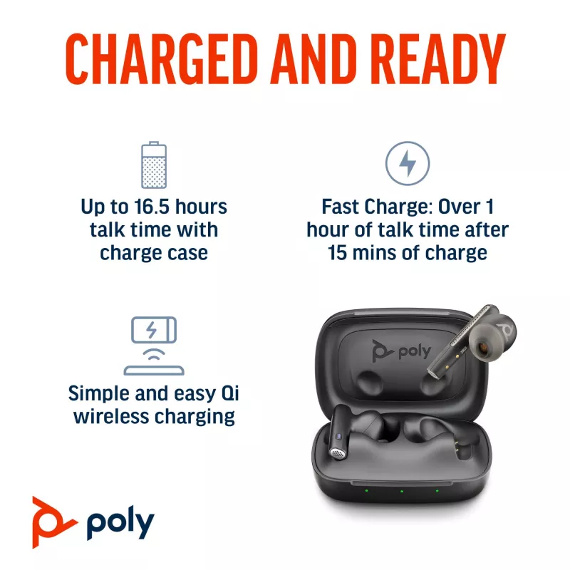 HP Poly Voyager Free 60 UC Carbon Juoda Ausinės +BT700 USB-C Adapteris +Pagrindinis Įkrovimo Dėklas