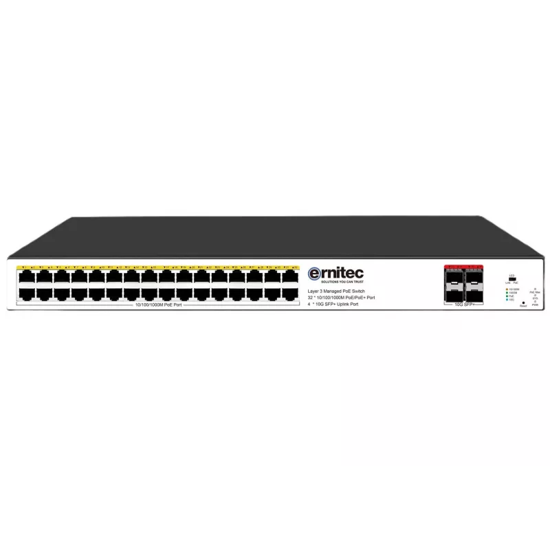 Tinklo komutatorius ERNITEC ELECTRA-M232-1GB-460W — 1 Gb prievadai, 460 W galios biudžetas, valdomas komutatorius