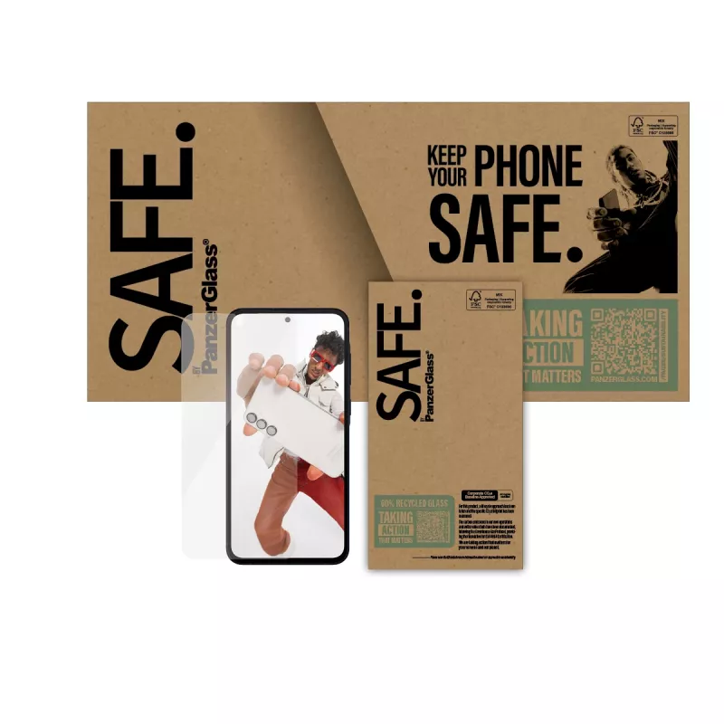 PanzerGlass SAFE. by ® Ekrano apsauga Galaxy S24 FE | A36 5G | A56 5G | Itin platus pritaikymas | DIDMENINĖ