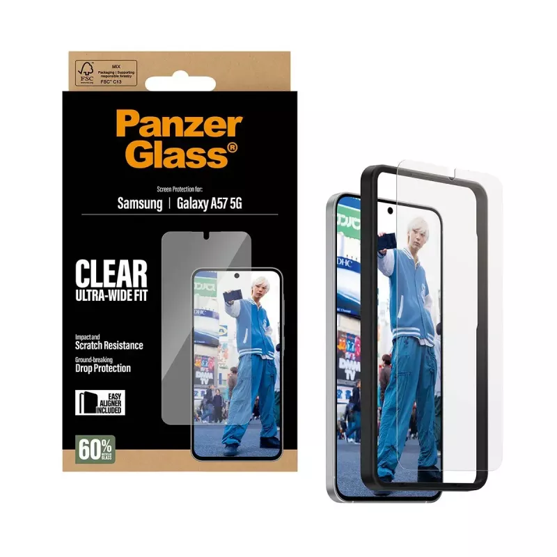 Ekrano apsauga PanzerGlass Ultra-Wide Fit, skirta Samsung Galaxy A57 5G — skaidri, atspari įbrėžimams