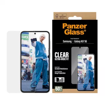 Ekrano apsauga PanzerGlass Ultra-Wide Fit, skirta Samsung Galaxy A57 5G — skaidri, atspari įbrėžimams