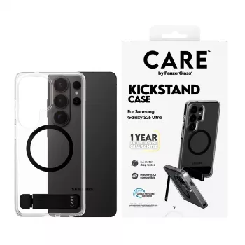 PanzerGlass CARE™ Urban Explorer dėklas Samsung Galaxy S26 Ultra — Skaidrus dėklas su juodu atsistatymo laikikliu ir Qi palaikymu