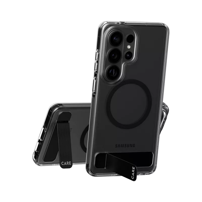 PanzerGlass CARE™ Urban Explorer dėklas Samsung Galaxy S26 Ultra — Skaidrus dėklas su juodu atsistatymo laikikliu ir Qi palaikymu