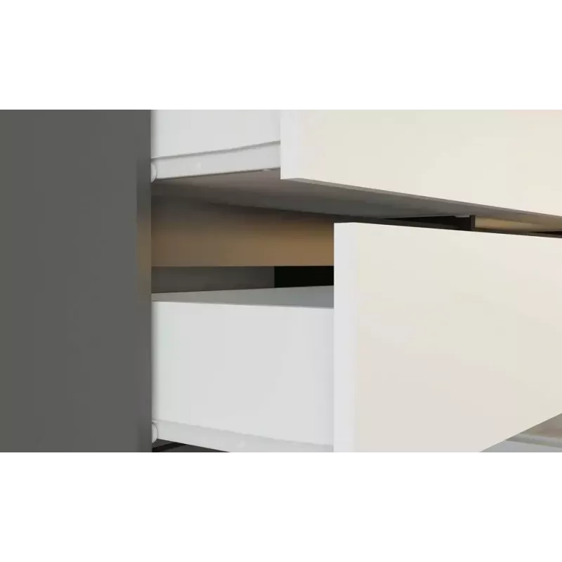 Komoda Top E Shop MALWA M6 120 cm, 6 stalčiai, antracito rėmas, balti fasadai