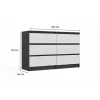 Komoda Top E Shop MALWA M6 120 cm, 6 stalčiai, antracito rėmas, balti fasadai