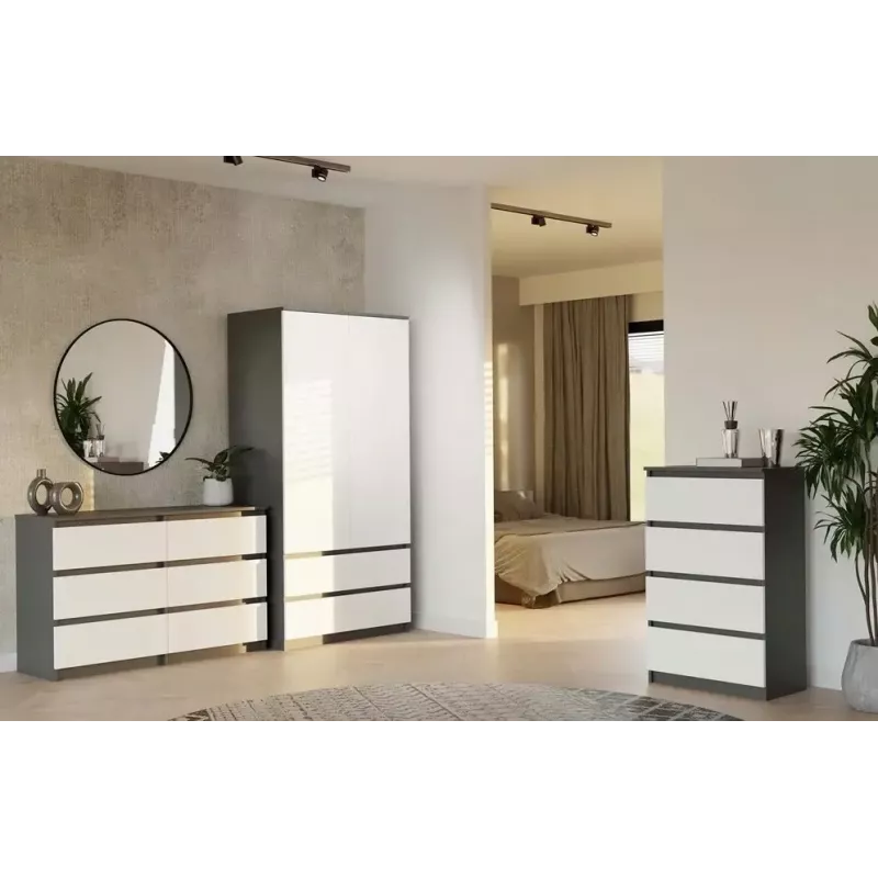 Komoda Top E Shop MALWA M6 120 cm, 6 stalčiai, antracito rėmas, balti fasadai
