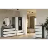 Komoda Top E Shop MALWA M6 120 cm, 6 stalčiai, antracito rėmas, balti fasadai