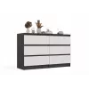 Komoda Top E Shop MALWA M6 120 cm, 6 stalčiai, antracito rėmas, balti fasadai