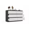Komoda Top E Shop MALWA M6 120 cm, 6 stalčiai, antracito rėmas, balti fasadai