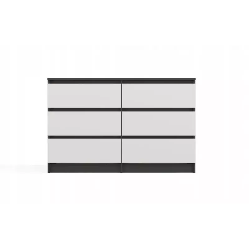 Komoda Top E Shop MALWA M6 120 cm, 6 stalčiai, antracito rėmas, balti fasadai