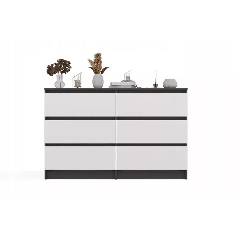 Komoda Top E Shop MALWA M6 120 cm, 6 stalčiai, antracito rėmas, balti fasadai