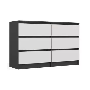 Komoda Top E Shop MALWA M6 120 cm, 6 stalčiai, antracito rėmas, balti fasadai