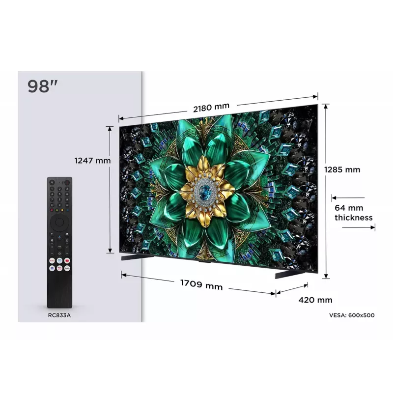 Televizorius TCL 98 colių Q6C 4K Ultra HD QD-Mini LED 3840×2160, Google TV, 2.1ch, HDR10+