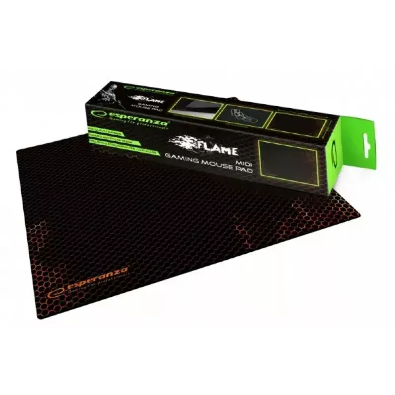 Pelės kilimėlis ESPERANZA EGP101R — žaidimams skirtas poliesteris, dydis S 250×200×2 mm, neslystanti apačia, oranžinio rašto paviršius