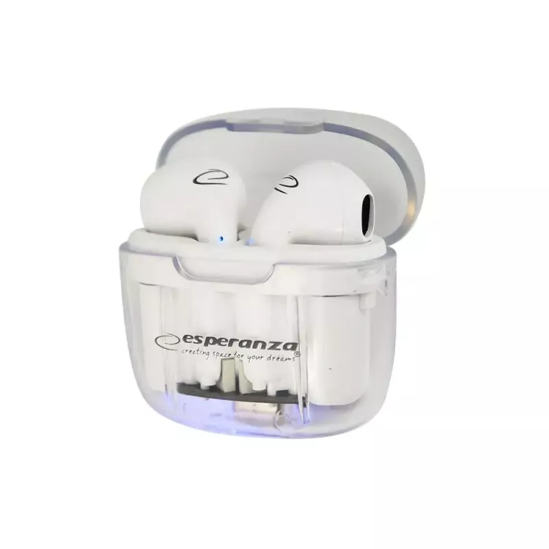 Belaidės į ausis įdedamos ausinės ESPERANZA EH237W — Bluetooth 5.3, lietimui jautrus valdymas, 3–4 val. baterija, balta