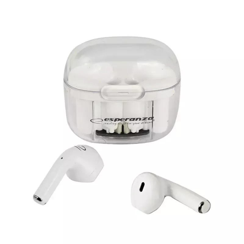 Belaidės į ausis įdedamos ausinės ESPERANZA EH237W — Bluetooth 5.3, lietimui jautrus valdymas, 3–4 val. baterija, balta