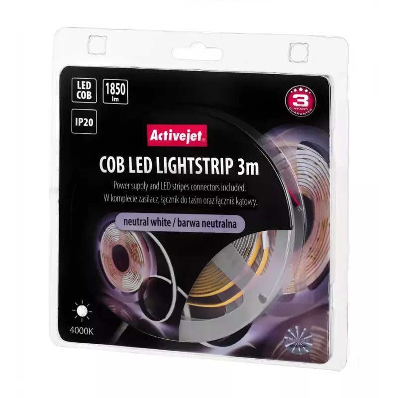 Universali juostinė lemputė ActiveJet AJE-COB 3 m Neutrali balta 1850 lm 19 W IP20