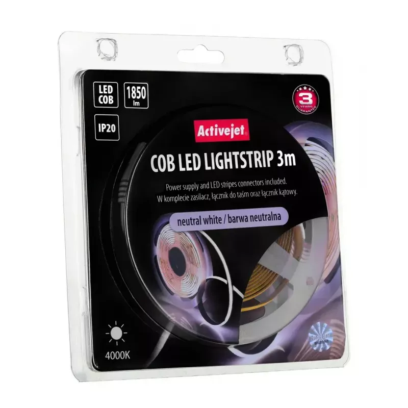 Universali juostinė lemputė ActiveJet AJE-COB 3 m Neutrali balta 1850 lm 19 W IP20