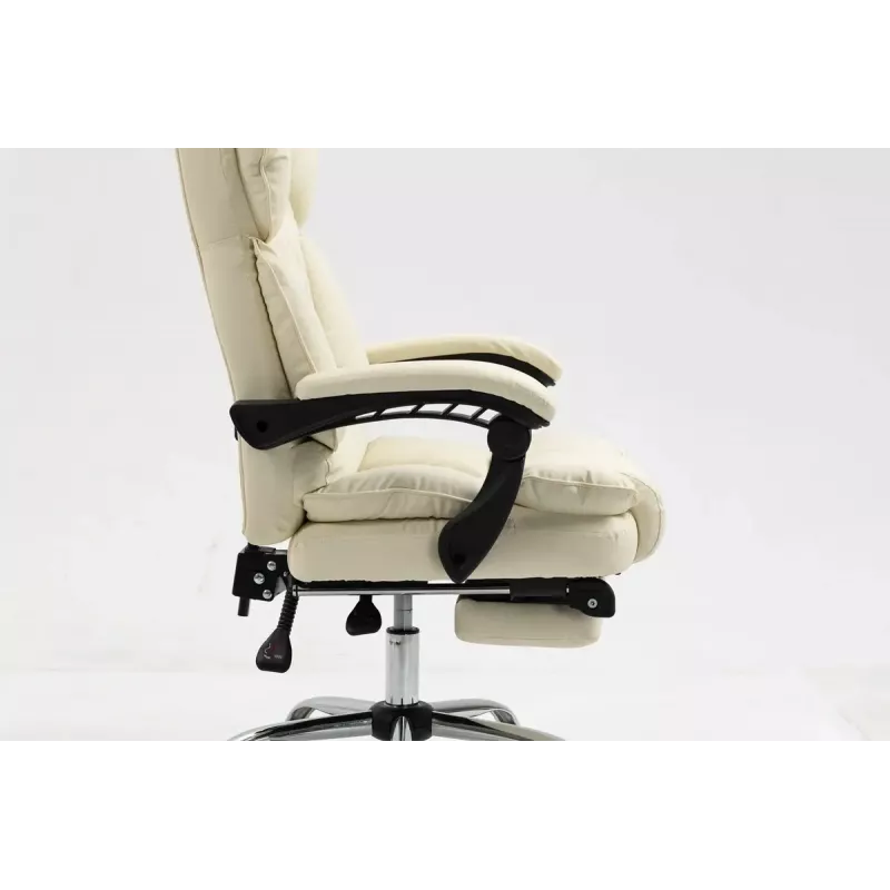 Sukama biuro kėdė ActiveJet YK7416 — ergonomiška sukama kėdė, smėlio spalvos eko oda, metalinis rėmas, paminkštinta atlošas, kojų atrama