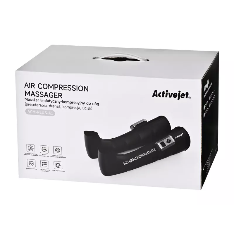 Limfinis kompresinis kojų masažuoklis ActiveJet ACM-PLUS-A1 S — baterija 25 W, įmontuota baterija, 330×840×60 mm, juoda/oranžinė