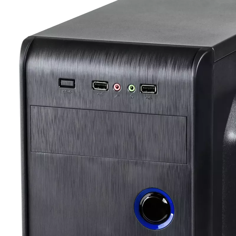 PC korpusas Akyga AK939BL Midi Tower — ATX/Micro-ATX palaikymas, 3×3,5 colio + 3×2,5 colio nišos, GPU iki 385 mm, USB 2.0