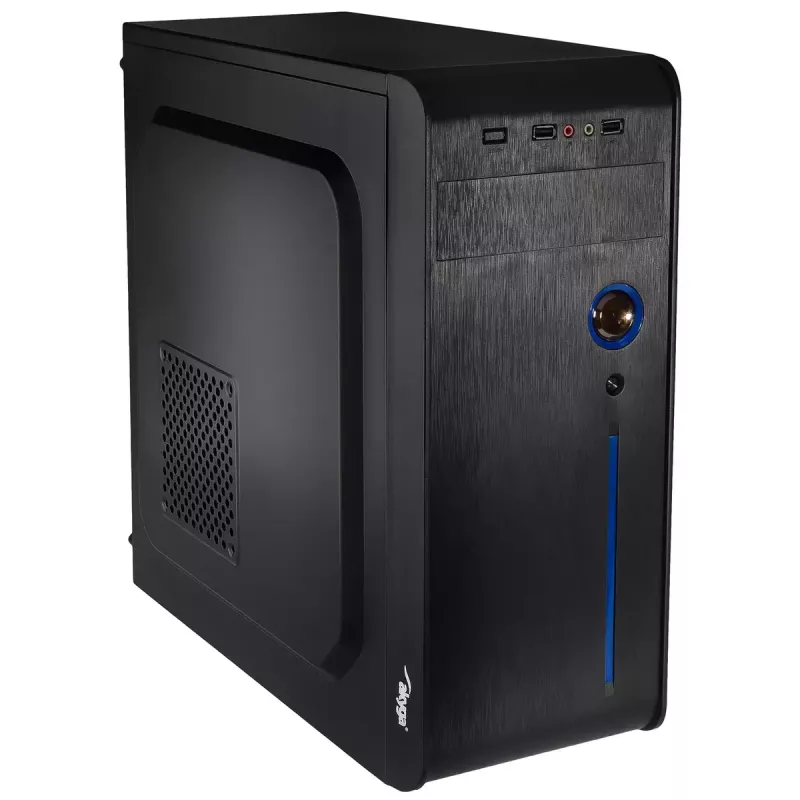 PC korpusas Akyga AK939BL Midi Tower — ATX/Micro-ATX palaikymas, 3×3,5 colio + 3×2,5 colio nišos, GPU iki 385 mm, USB 2.0