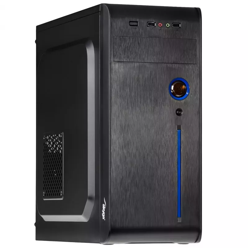 PC korpusas Akyga AK939BL Midi Tower — ATX/Micro-ATX palaikymas, 3×3,5 colio + 3×2,5 colio nišos, GPU iki 385 mm, USB 2.0
