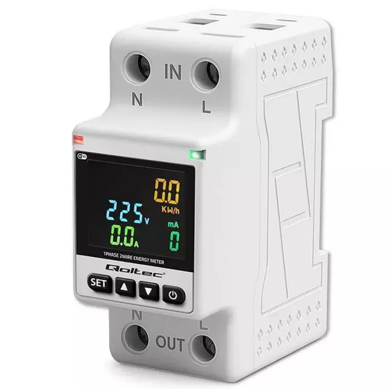 Vienfazis energijos suvartojimo matuoklis QOLTEC 50981 DIN35 230V 50Hz