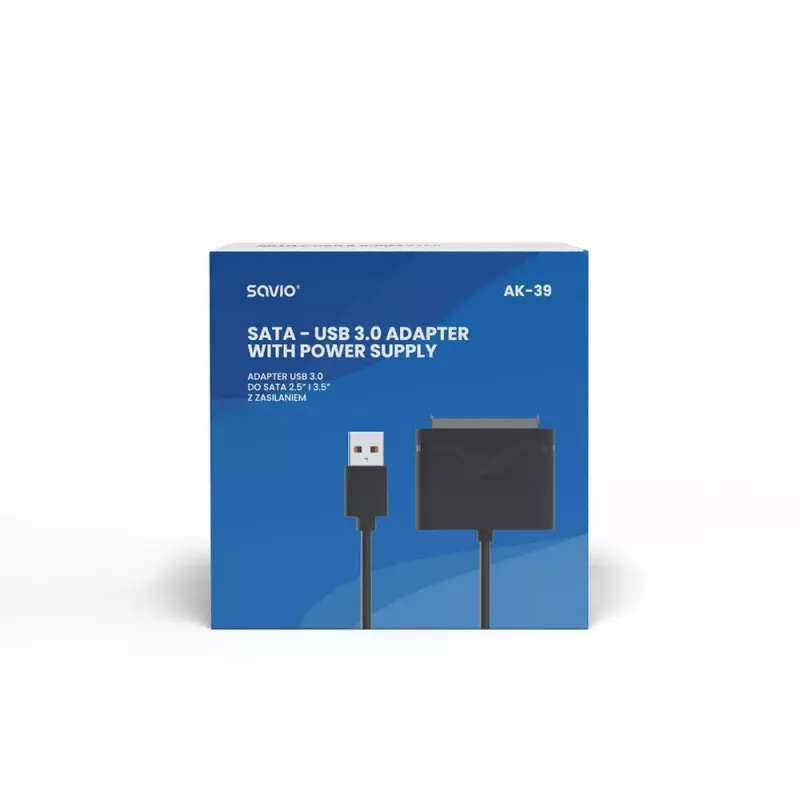 SAVIO SATA III adapteris AK-39 — USB 3.0 į SATA III 3,5/2,5 col. diskams, 0,5 m laidas, 10 Gbit/s, juodas