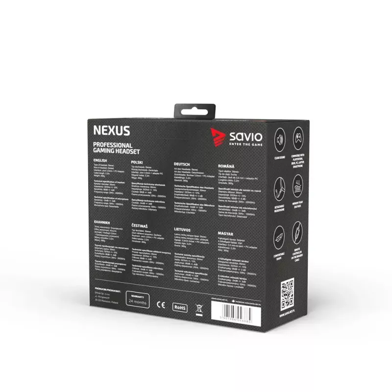 Ausinės Savio NEXUS laidinės žaidimams juodos