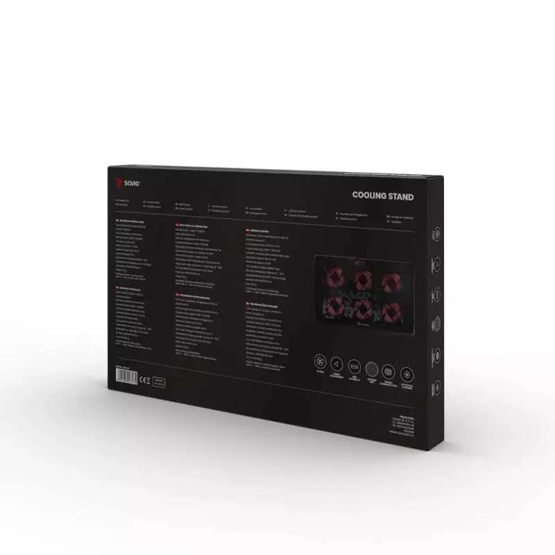 Aušinimo padėklas nešiojamam kompiuteriui SAVIO COS-01 su 6 apšviestais ventiliatoriais 2000 RPM, USB 2.0, ekranams iki 17,3 colio