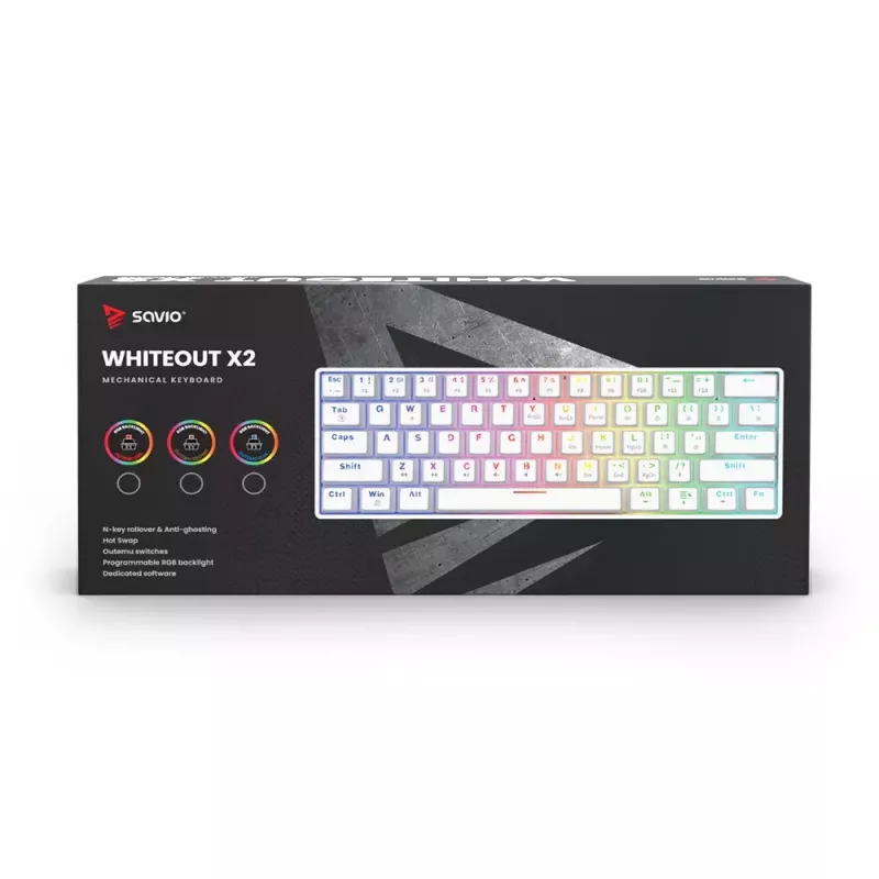 Savio WHITEOUT X2 RED žaidimų klaviatūra USB QWERTY mechaninė 61 klavišas