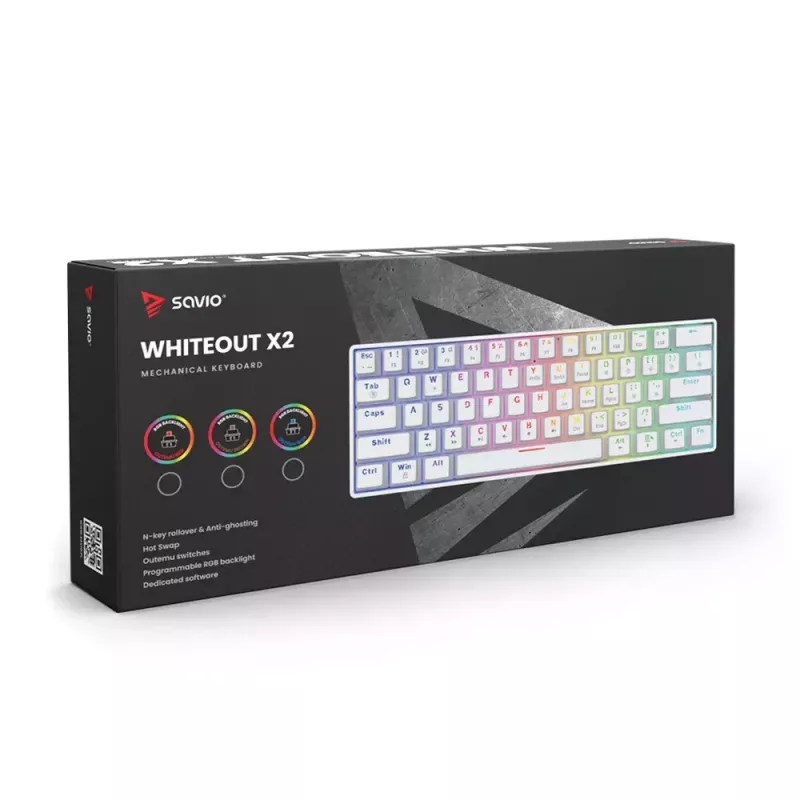 Savio WHITEOUT X2 RED žaidimų klaviatūra USB QWERTY mechaninė 61 klavišas