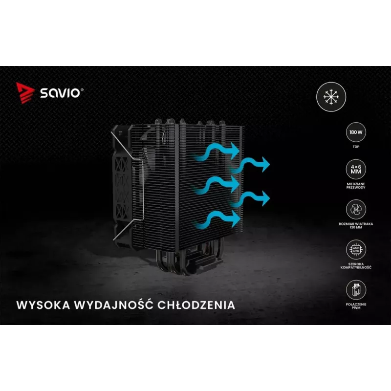CPU oro aušintuvas SAVIO Vortex X2 Juoda – 120 mm ventiliatorius, 157 mm aukštis, PWM, suderinamas su LGA 2066