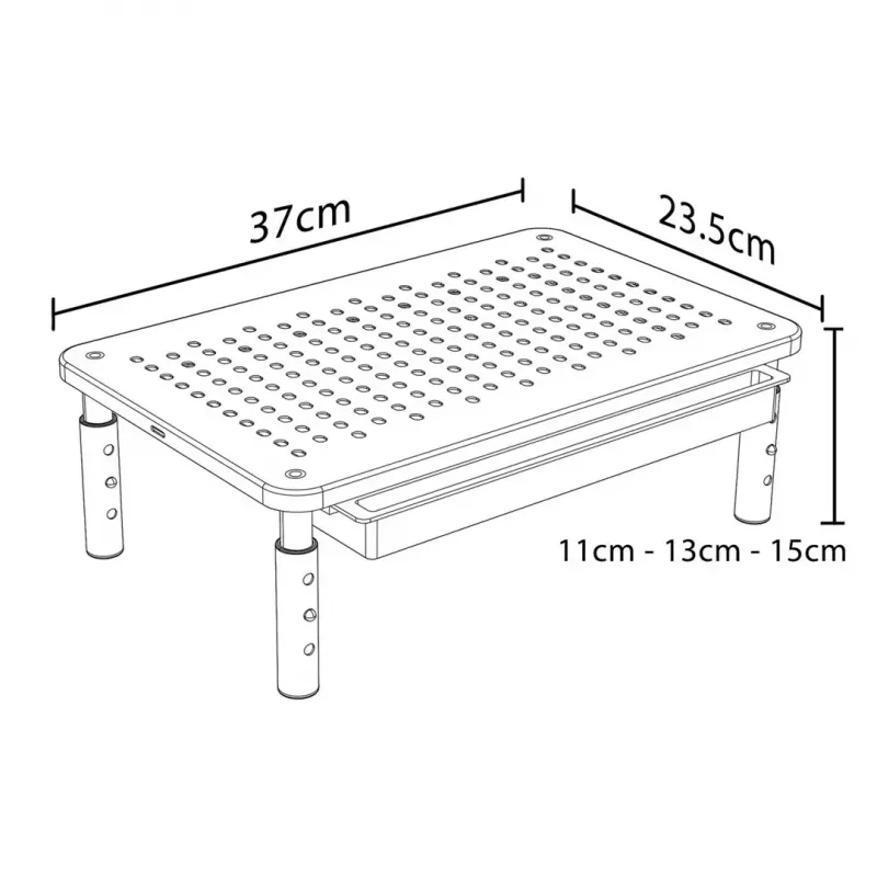 Nešiojamojo kompiuterio stovas MACLEAN MC-946 13–32 colių įrenginiams, 3 lygių aukštis (11/13/15 cm), stalčius, juodas, iki 20 kg