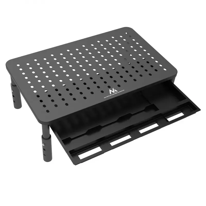 Nešiojamojo kompiuterio stovas MACLEAN MC-946 13–32 colių įrenginiams, 3 lygių aukštis (11/13/15 cm), stalčius, juodas, iki 20 kg