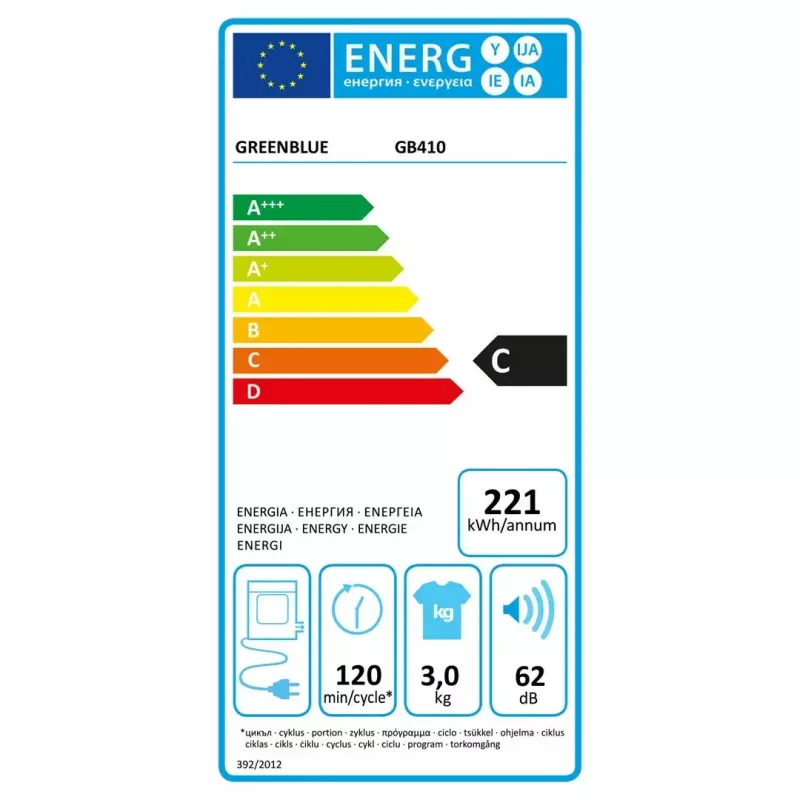 Elektrinė ventiliacinė džiovyklė GreenBlue GB410 — 3 kg talpa, 830 W, ventiliacinė, 5 džiovinimo programos, energijos klasė C