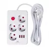 Kištukinis lizdas MACLEAN MCE393 W — 4 lizdai + 3×USB, 110–240V, 2,1A USB, 2500W, 3 m, baltas