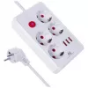 Kištukinis lizdas MACLEAN MCE393 W — 4 lizdai + 3×USB, 110–240V, 2,1A USB, 2500W, 3 m, baltas