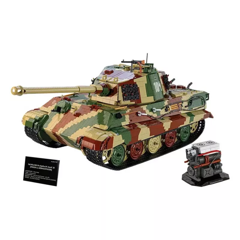 Statybinis žaislinis tankas Cobi Tiger II King Tiger masteliu 1:12 modelis