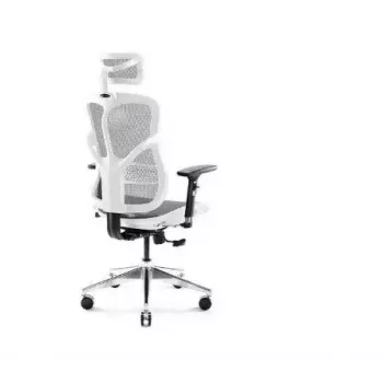 Ergonomiškas biuro krėslas Diablo Chairs V-Basic balta-pilka — reguliuojamas aukštis ir atlošas, porankiai, juosmens atrama