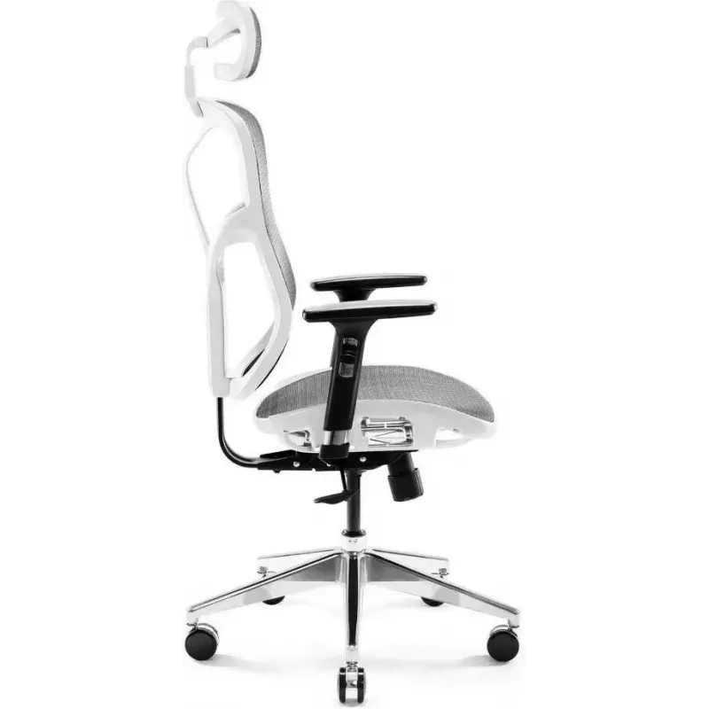 Ergonomiškas biuro krėslas Diablo Chairs V-Basic balta-pilka — reguliuojamas aukštis ir atlošas, porankiai, juosmens atrama