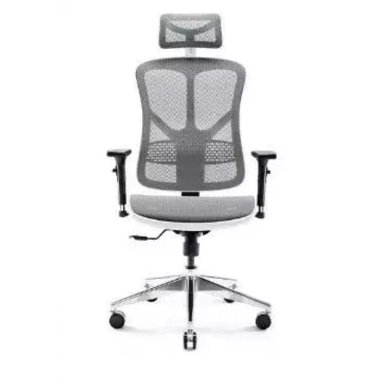 Ergonomiškas biuro krėslas Diablo Chairs V-Basic balta-pilka — reguliuojamas aukštis ir atlošas, porankiai, juosmens atrama